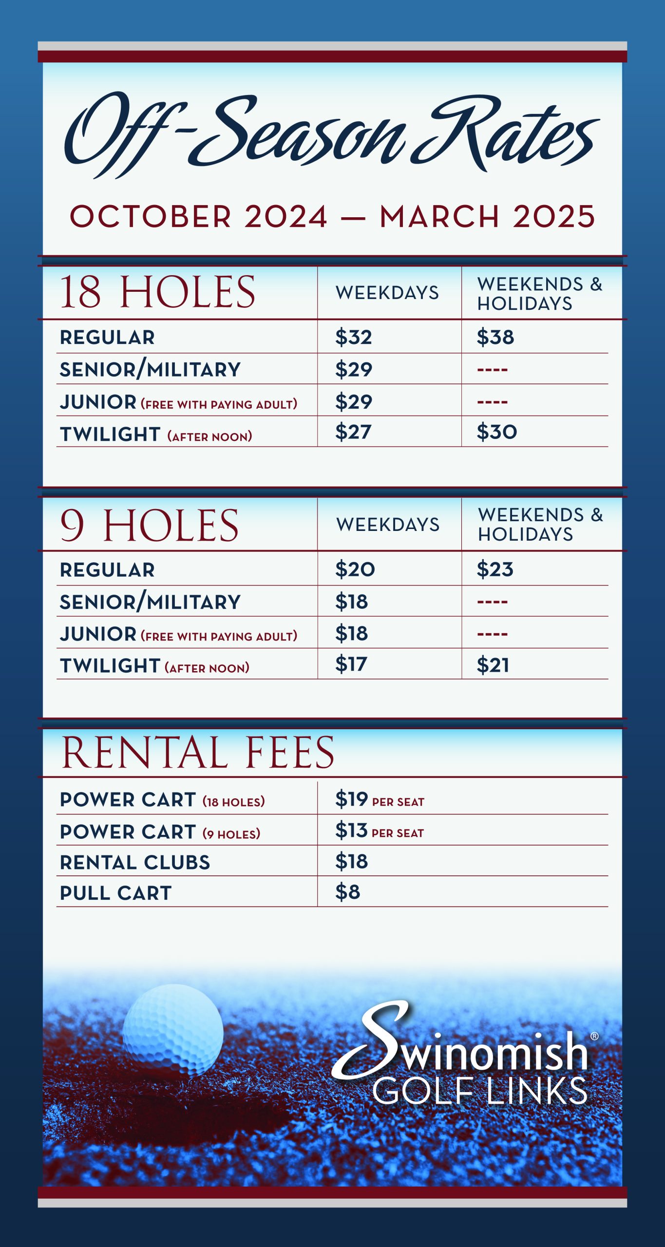 2024/2025 Off Season Rates